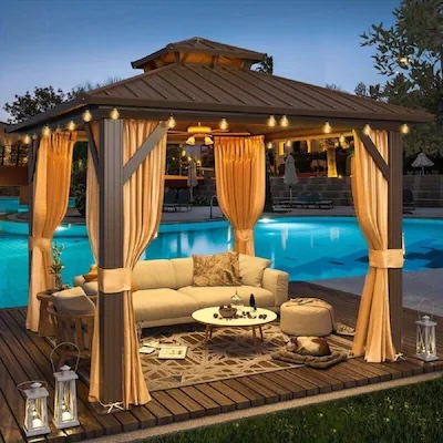 Condition photo showing New/Like New for erommy 10 x 10 gazebo brown gazebo with hardtop roof ywyqg – 027–86