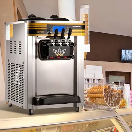 vevor commercial ice cream maker, 22-30l/h yield, countertop soft serve machine with 2x6l hopper 2l cylinder lcd panel puffing shortage alarm, frozen yogurt maker for restaurant snack bar, silver