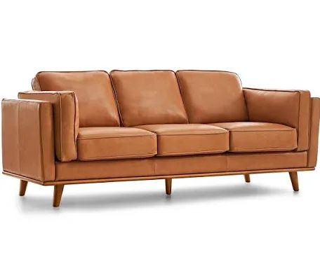 Condition photo showing New/Like New for valencia artisan top grain 88 inch full italian leather 3-seater sofa, cognac s3 88–01cn12 - tf1n cognac sofa leather