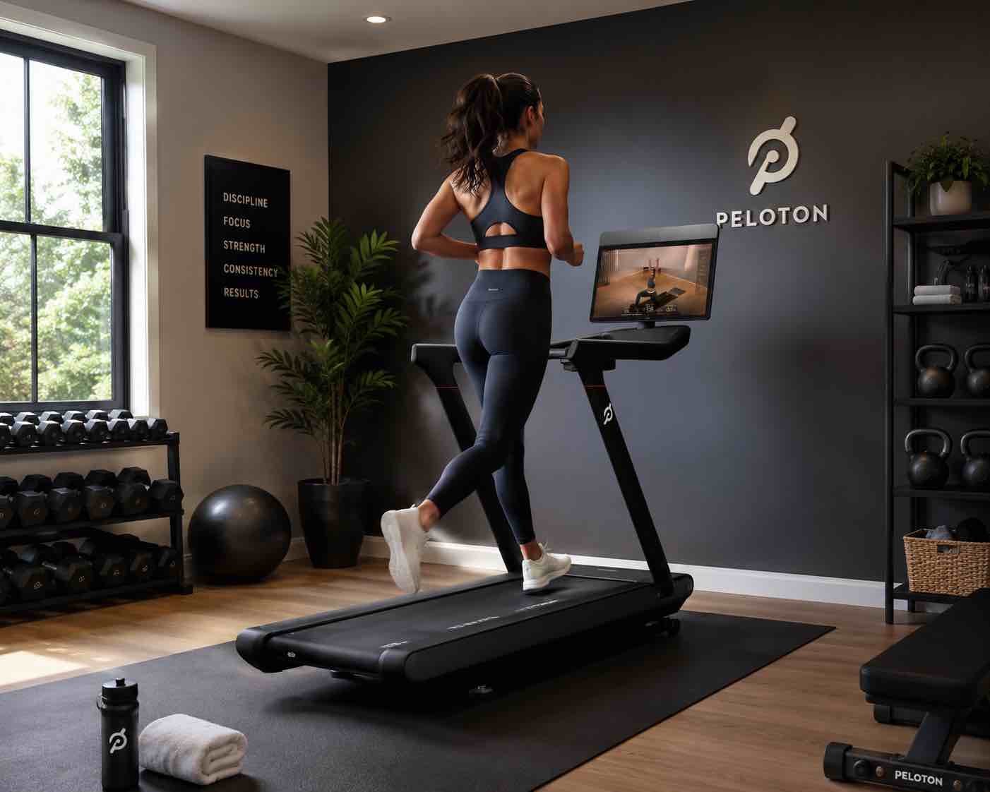 peloton cross training tread, treadmill for running, walking, and hiking with manual or auto-incline options and immersive 24” hd touchscreen, exercise equipment for home cardio and strength workouts