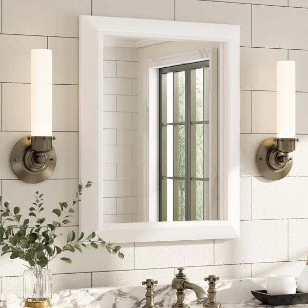 Condition photo showing New/Like New for francisville tempered glass and aluminum alloy framed french cleat mounted wall mirror by latitude run® size: 40" x 32" | finish: matte white