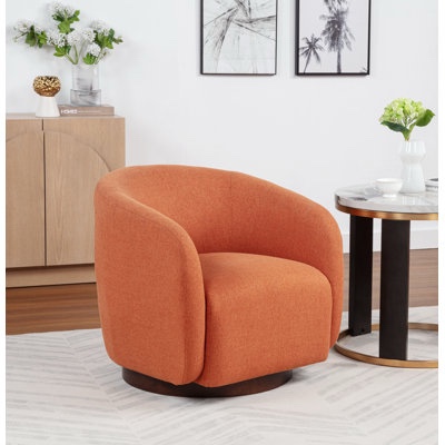 Condition photo showing New/Like New for upholstered swivel barrel chair by latitude run® upholstery color: orange