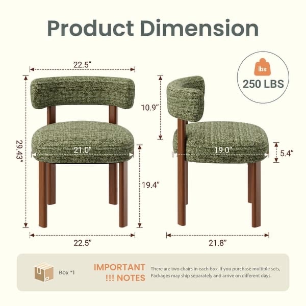 Condition photo showing New/Like New for renewline curved back boucle upholstered solid wood dining chair - set of 2 - green