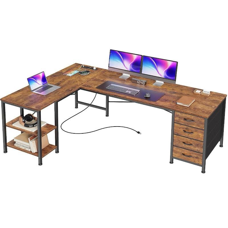huuger 55 inch l-shaped desk with fabric drawers 7068zc