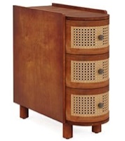 Condition photo showing New/Like New for tribesignswood end table, 3-drawer side table nightstand with 3 rattan drawers hoga-xk00666