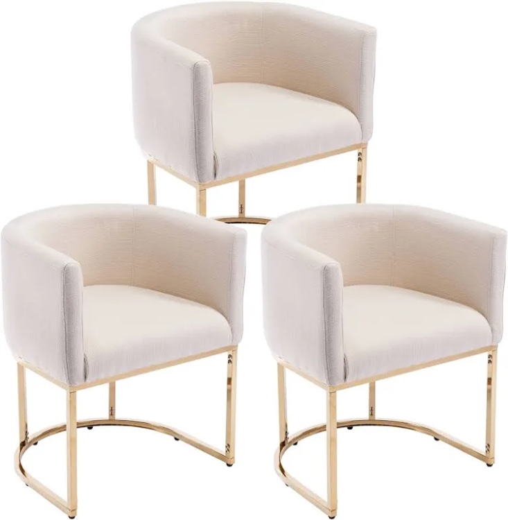set of 4 vescasa faux leather upholstered dining chair with barrel back, modern padded restaurant chair with gold metal frame for kitchen, dining room, 1 piece, white