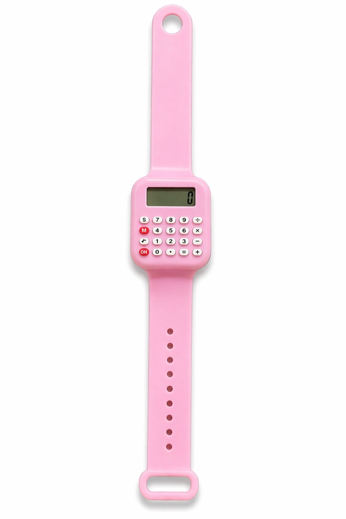 Pink calculator wristwatch with built-in digital display and functional keypad—fun, lightweight, and perfect for kids, school, or everyday use.