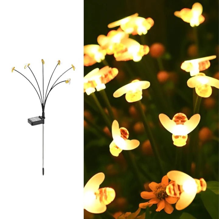 Solar Lights Outdoor 6 LED Bee Lamp for Home Garden Waterproof Decoration (Warm White-Pack of 6) 