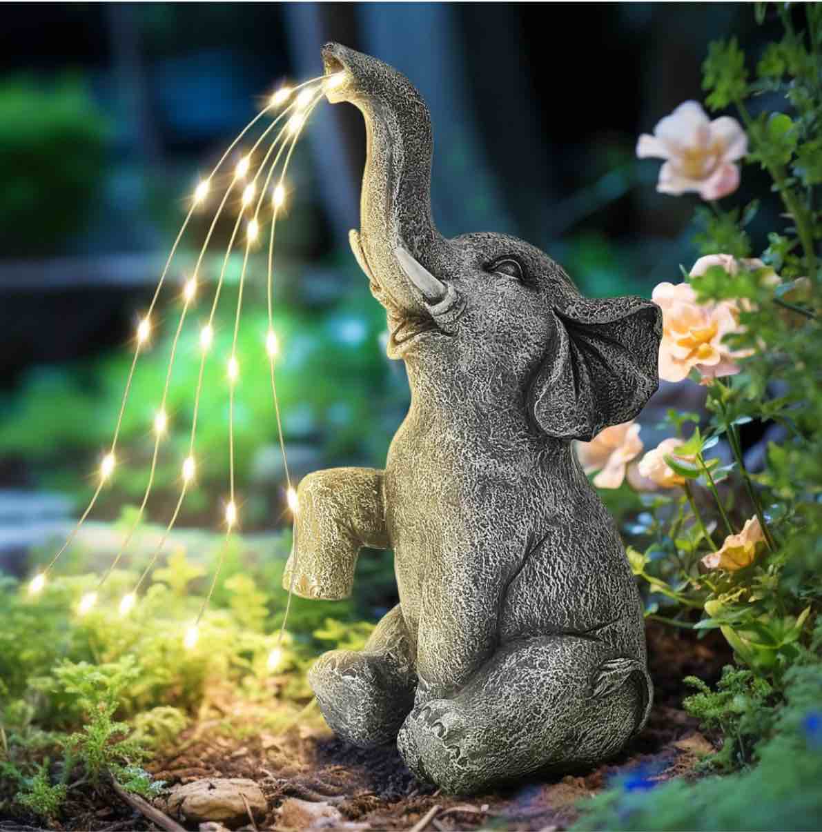 Elephant Statue Solar Garden Decor, Birthday Gifts for Women, Gifts for Mom Grandma Senior Eleder, Outdoor Elephant Decor Ornament for Balcony, Garden, Patio, Yard, Lawn (Stay On Mode Only)