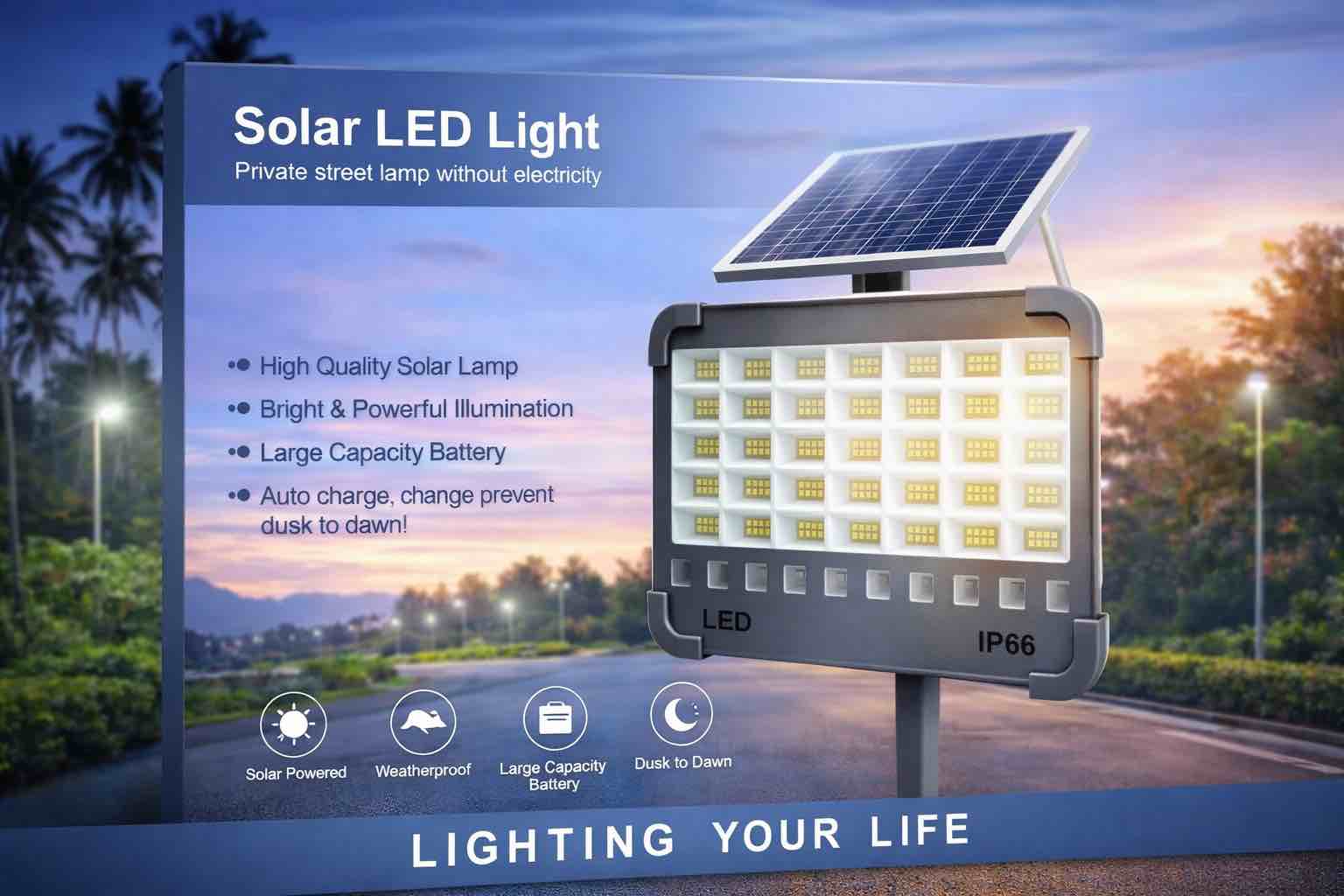 Solar LED light private street lamp without electricity