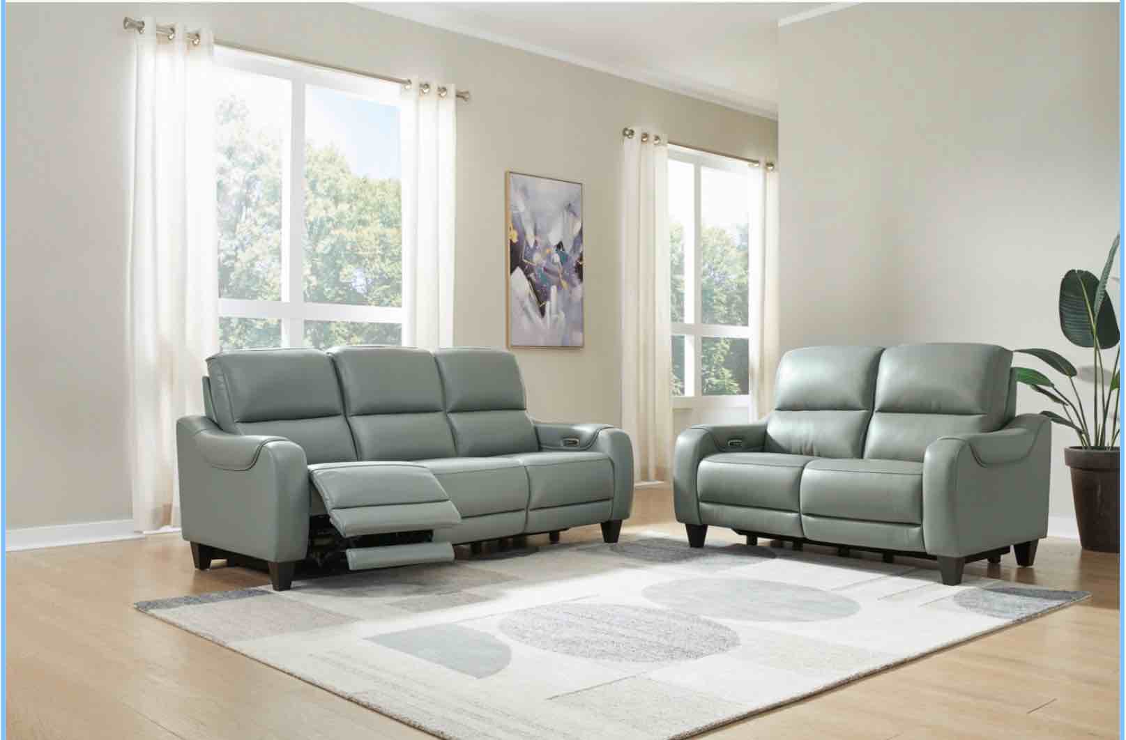 mosswell dual power leather reclining sofa ,  loveseat & single chair 