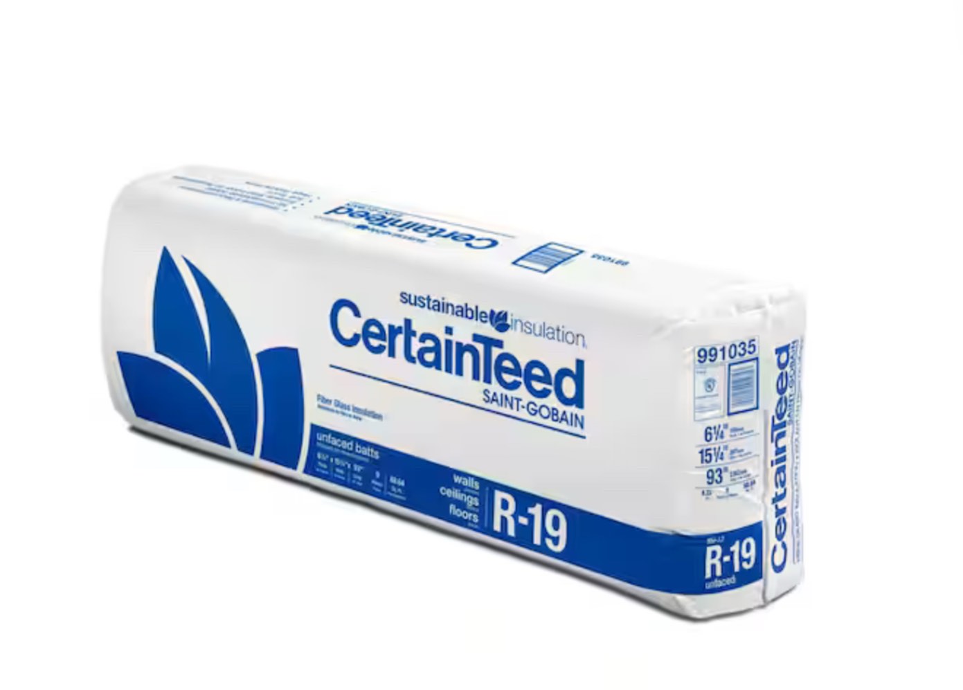 CertainTeed R-19 Unfaced insulation batt 6 1/4” x 15 1/4” 93” 88.64 sq ft batt -bid per batt 