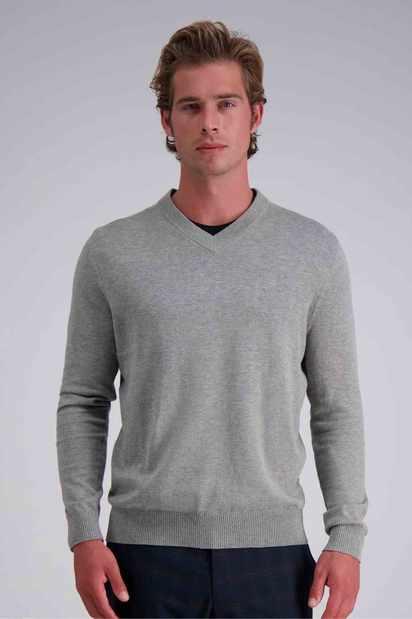 Haggar Men's Long-Sleeve V-Crewneck Sweater - Gray Ribbed Large