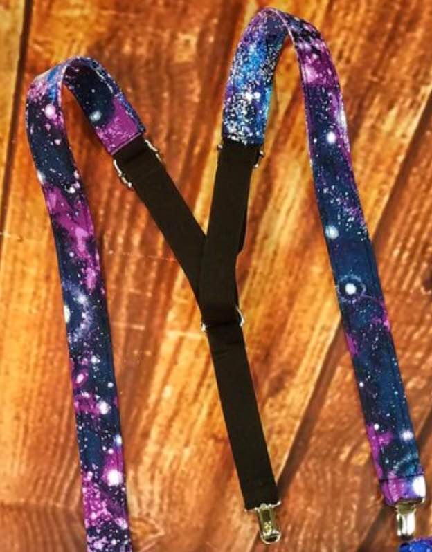 Buckle Down Elastic Galaxy Collage Print Clip End Suspenders