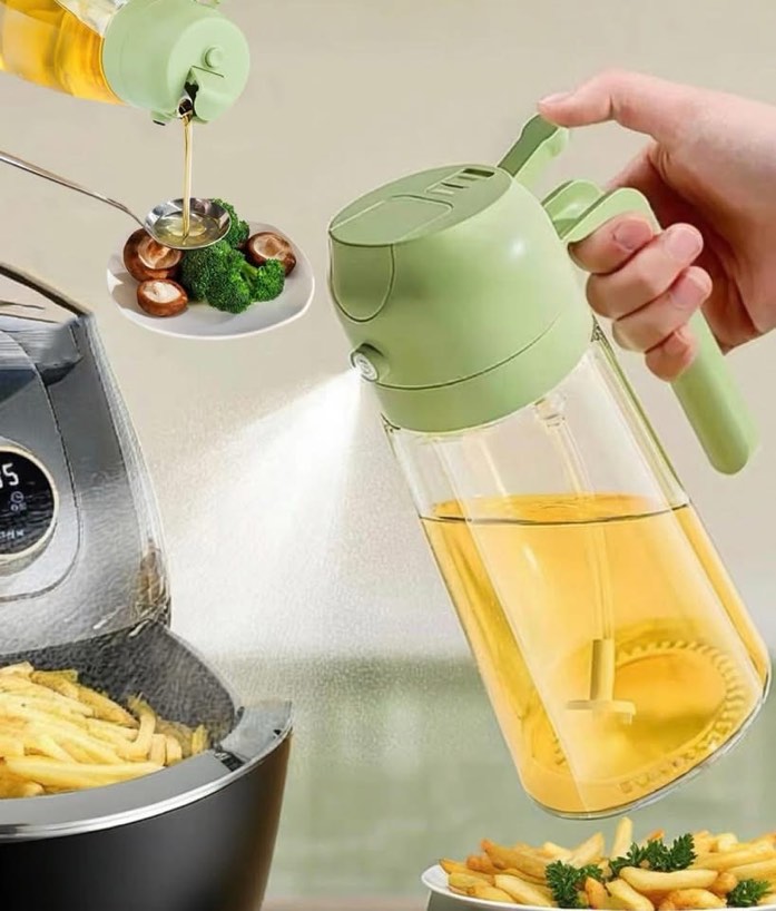 2 in 1 Oil Sprayer Bottle for Cooking Glass Oi