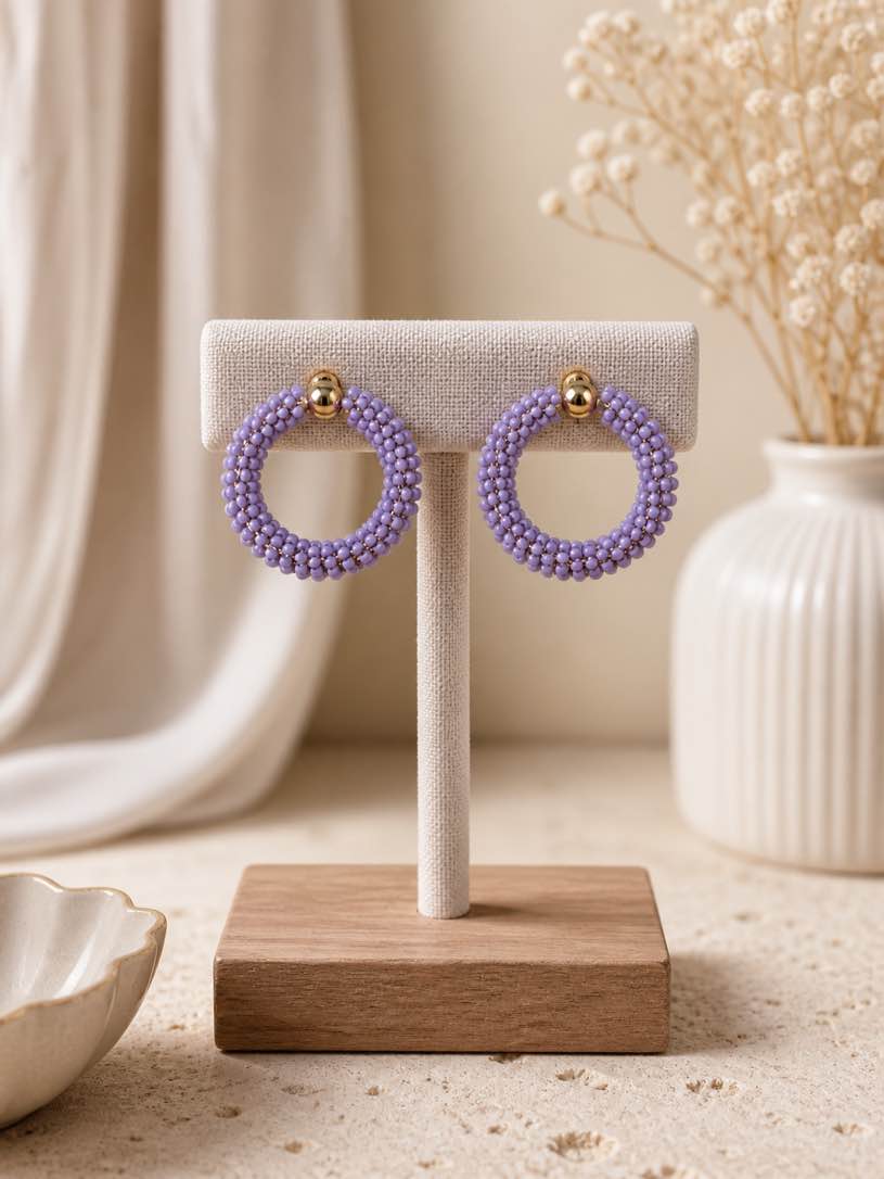 Chic lavender beaded hoop earrings