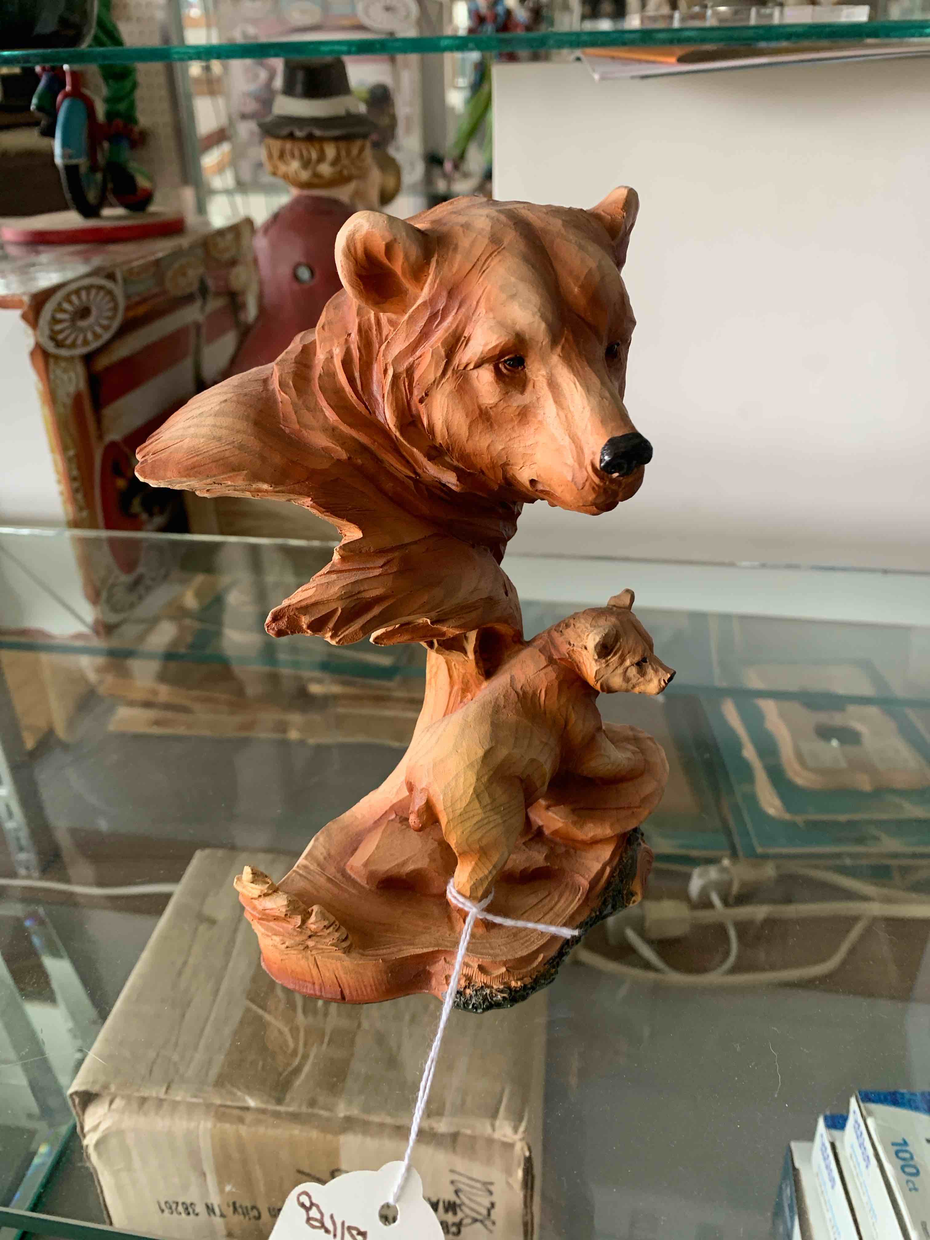 Faux Carved Bear Head And Family Wood Look Statue - 7 inches