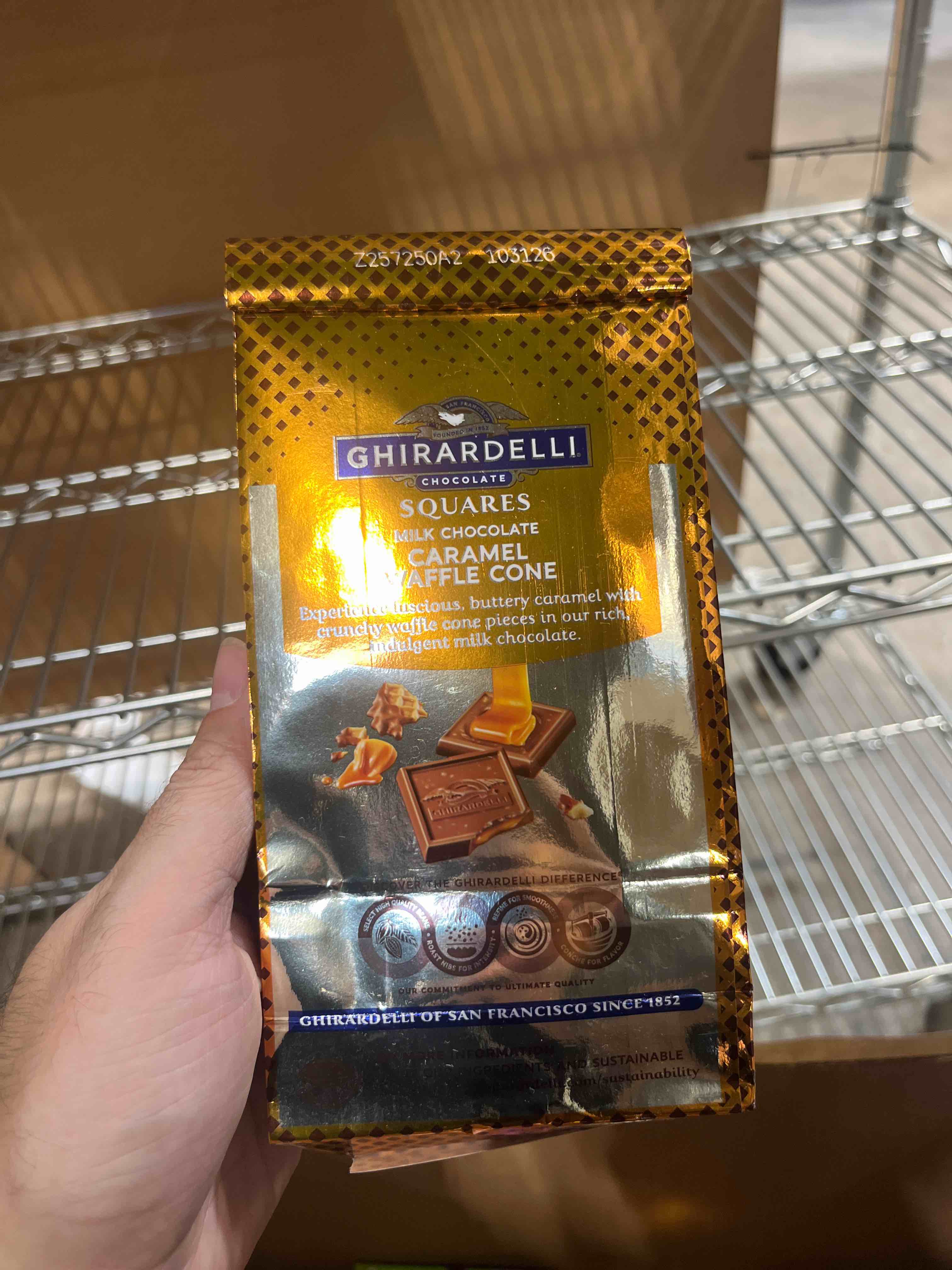 Best by:10/2026 GHIRARDELLI Milk Chocolate Caramel Waffle Cone Squares – Rich Milk Chocolate with Caramel and Crispy
