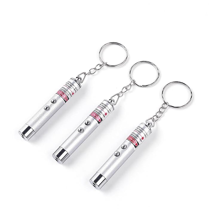 3PCS Mini Cat Toys Laser Pointer Pen Keychain Flashlight Funny Dog Stick Pet Lamp White Light LED Infrared Button Electronics Included (3 PCS Pack, Silver Gray).