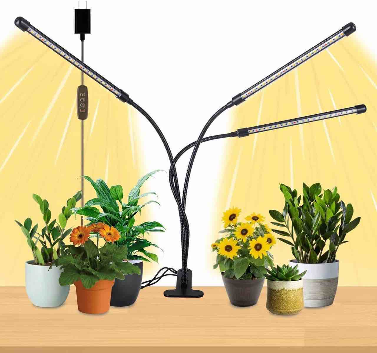 HitLights LED Grow Lights — 3 Head Plant Grow Lights — 10 Dimmable Levels Full Spectrum Clip Plant Growing Lamp for Indoor Plants — 3 Modes Timing Function, 7 Switch Modes, Flexible Gooseneck