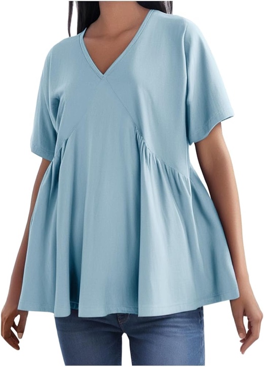 (Size XL) Womens Summer Mini T-Shirt Dress Casual Short Sleeve Loose V Neck Swing Sundress Oversized Bohemia Tops