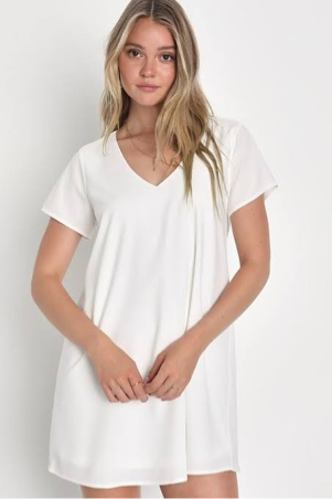 (Size XL) V-Neck Long Shirt Dress White