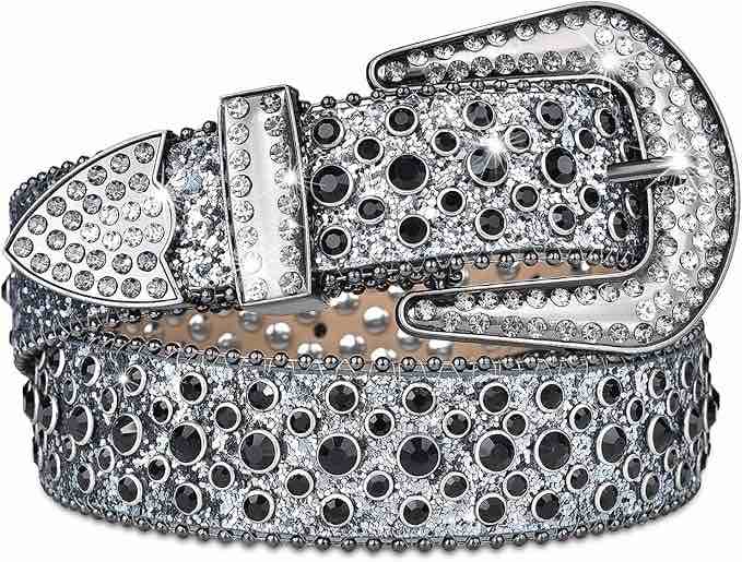 Ratokaler Rhinestone Belts for Women Men White Sliver Diamond Western Bling Sparkly B Belts for Jeans Dress