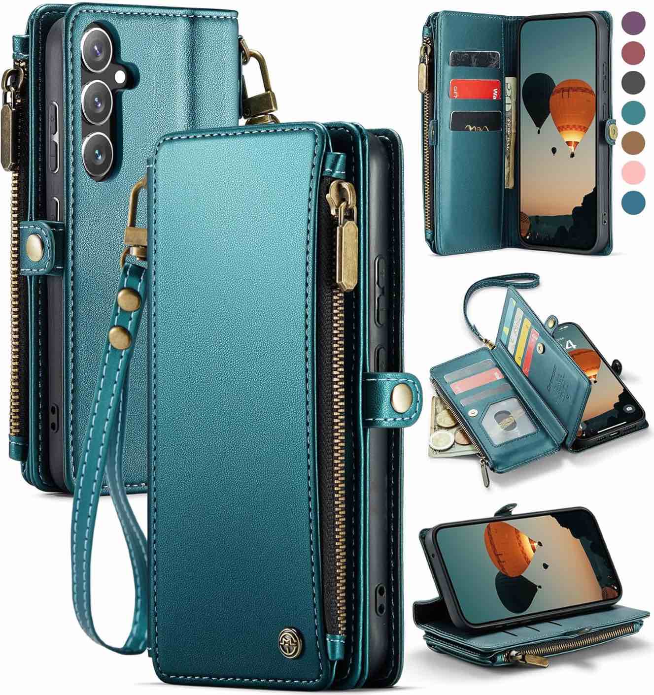 Bizzib for Samsung Galaxy S23 FE Case Wallet, Full Shockproof Protection Drop Absorption Heavy Duty Leather Phone Cover with Card Holder Zip Pocket for Samsung Galaxy S23 FE 6.4Inch-Green