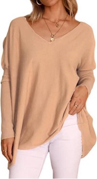 (X-Large) Sucolan Womens Blouses Dressy Casual Long Bawting Sleeve Plus Size Shirts Oversized Business Work Tops Boat Neck Smocked Basic Shirt Khaki XL