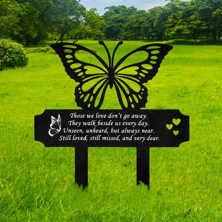 Grave Decorations for Cemetery Butterfly Memorial Grave Markers Plaque Stake Metal Waterproof Grave Markers for Cemetery Memorial Plaques Sympathy Garden Stake for Cemetery Outdoors Yard (Black)