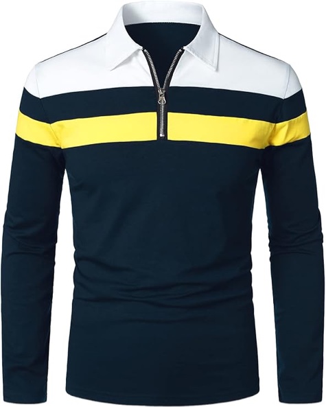 HOOD CREW Men’s Long Sleeve Polo Shirt Casual Slim Fit Shirts Contrast Color Patchwork T Shirts Cotton Tops