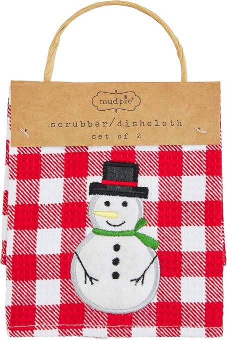 Mud Pie Scurb Cloth Set, Snowman, 10" x10"