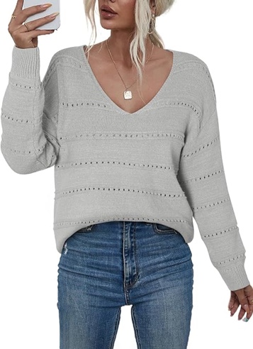 EVALESS Women's Crochet Sweater Top Hollow Out Long Sleeve Pullover Tops Spring Fall Clothes 2XL