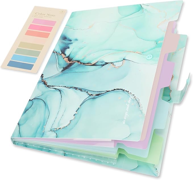 Ddaowanx Expanding File Folder — Letter A4 Size Accordion Plastic File Organizer — 5 Pocket Folders for Documents, Aesthetic Folder with Labels, Paper Organizer for School Office Supplies (Green Marble)