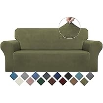 WEERRW Velvet Couch Cover for 3 Cushion Couch Covers - Stretch Sofa Slipcovers with Non Skid Foam and Elastic Bottom, Furniture Protector for Pets, Crafted from Soft Plush Fabric Large