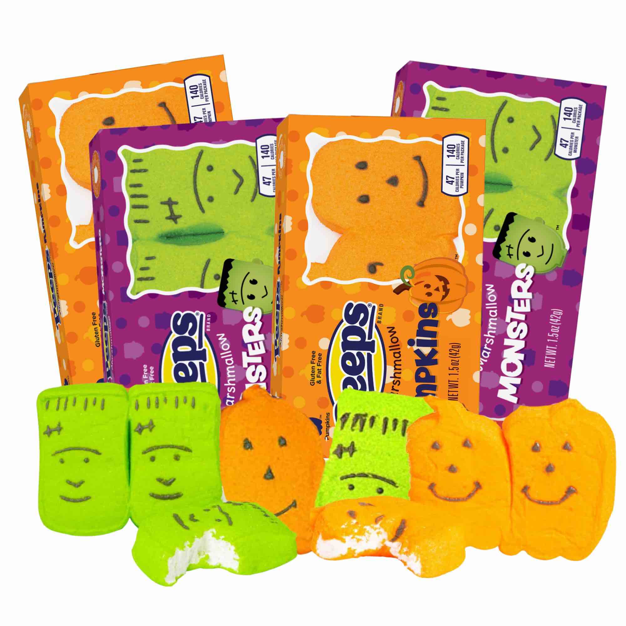 Sweetzo Halloween 2025 Marshmallow Candies, Monster and Pumpkin Shaped Marshmallows for Cupcake and Dessert Topping (Pack of 4)