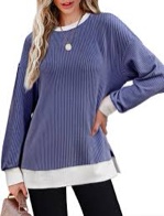 (Size XL) OFEEFAN Womens Long Sleeve Tops Crewneck Sweatshirt Lightweight Ribbed Knit Fall Clothes