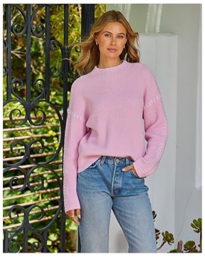 (Size XL) MEROKEETY Women's Mock Neck Long Sleeve Pullover Sweater Fall Casual Soft Ribbed Knit Jumper Tops, LightPink