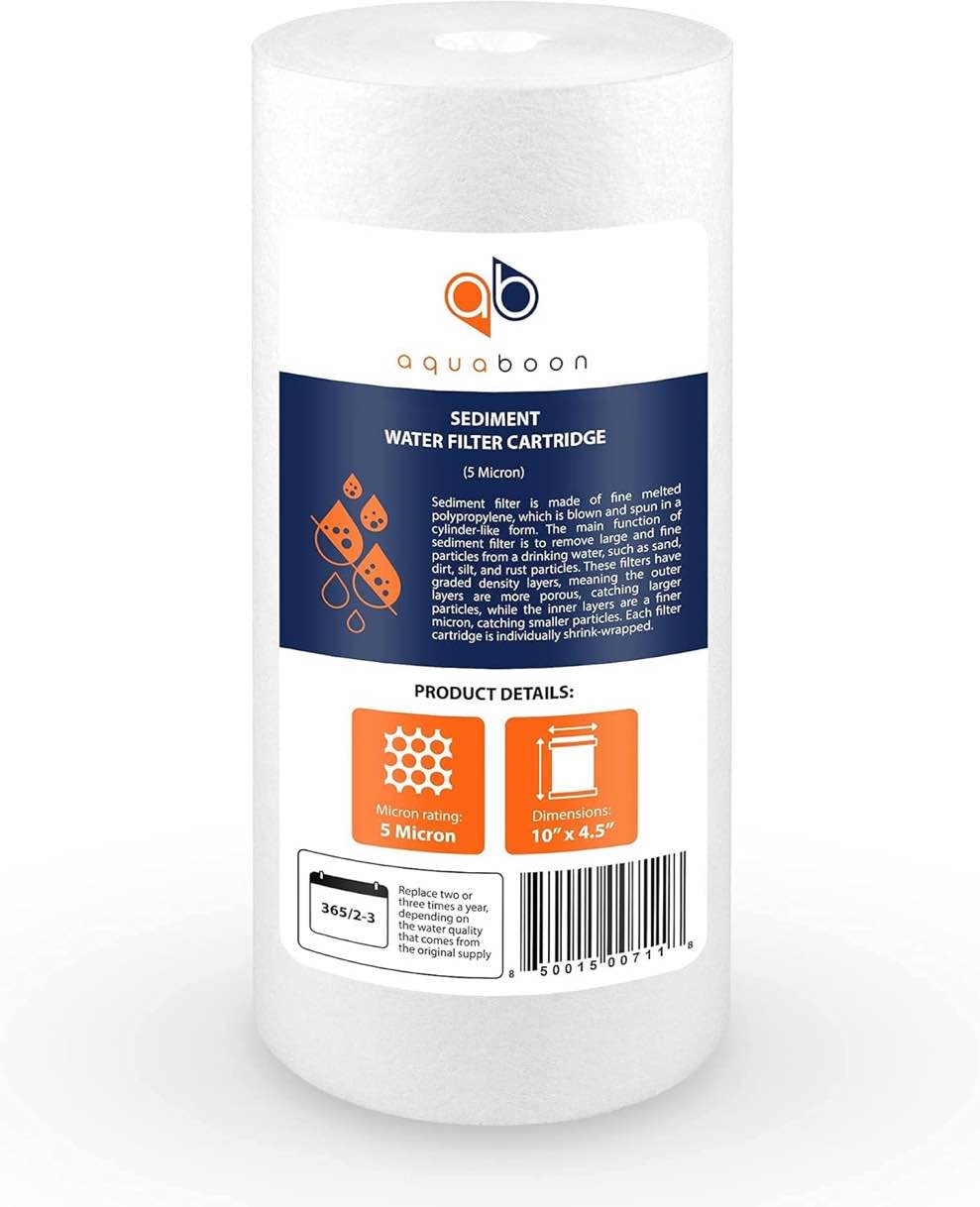 Aquaboon 5 Micron 10 x 4.5 Whole House Water Filters Cartridges Replacement Set of Carbon & Sediment Filters Compatible with FXHTC, DGD-5005