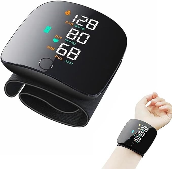 Wrist Blood Pressure Monitor, Automatic Blood Pressure Monitor with LED Screen, Portable Blood Pressure Machine with Adjustable Cuff & Automatic Voice & 3-Color LED Backlight for Home Use