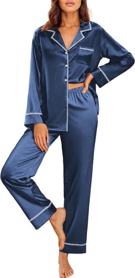 Ekouaer Satin Pajama Set for Women Silky Sleepwear Long Sleeve Top and Pants Button Down Pjs Lounge Set