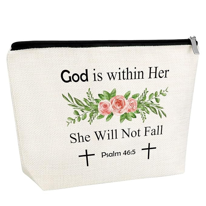 Christian Gift Religious Makeup Bags for Women Girls Baptism Faith Bible Verse Cosmetic Bag for Goddaughter Godmother Confirmation Birthday Christmas Gifts for Mother Sister Wife Friend Cosmetic Pouch