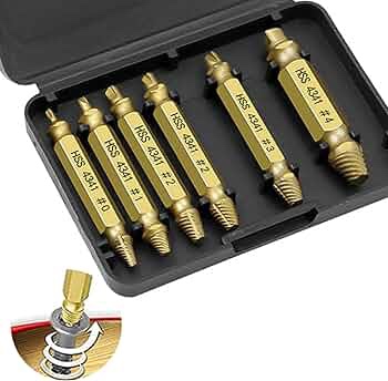 Llewyn Damaged Screw Remover - 6 Pcs Stripped Screw Extractor Kit for Broken Screws, Made from HSS 4341# (Gold).