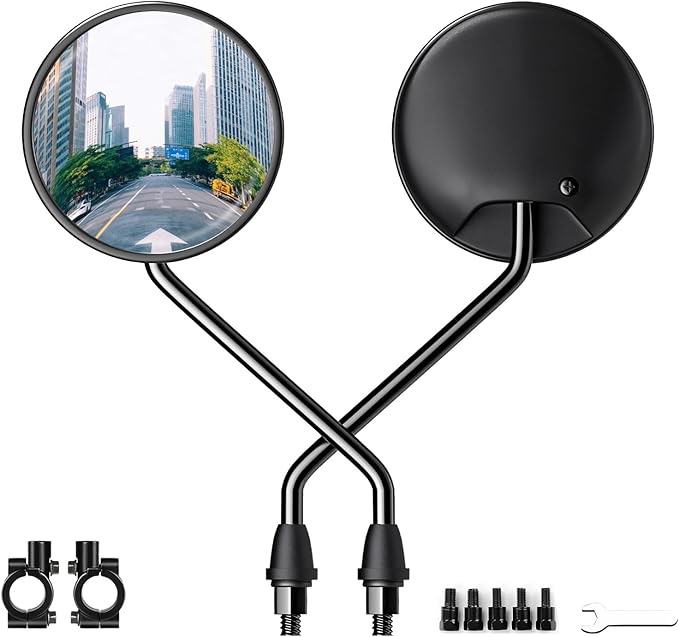 Universal Motorcycle Rearview, Mirror Adopts Convex Mirror Design?Increase Field of View, Equipped with 8mm 10mm Threaded Bolts and Mounting Base, Suitable for Motorcycles/Scooters/Bike Etc. (M)