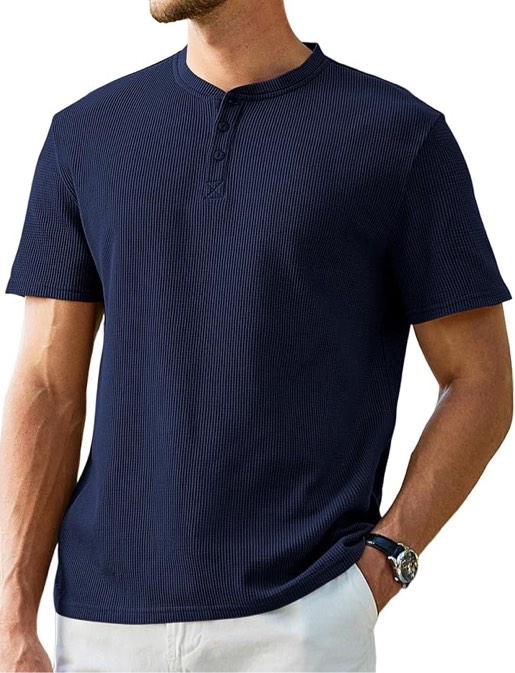 (Medium) JMIERR Men's Henley Shirts Waffle Cotton Crewneck T-Shirt Gym Workout Athletic Shirt Tees with Button
