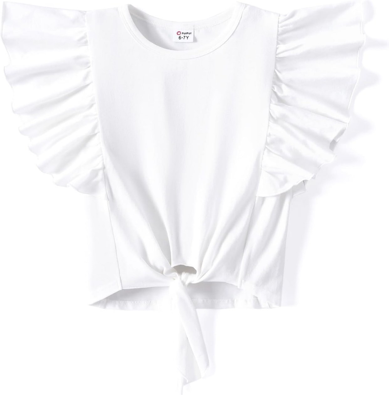 PATPAT Girls Summer Short Sleeve Crop Top Flutter Ruffle Sleeve T Shirt Tie Front Blouse Top