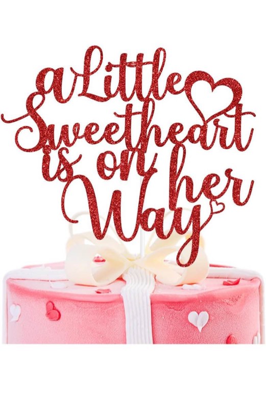 Rose Gold Glitter Cake Topper - A Little Sweetheart is on Her Way, Oh Baby, Sweet Baby Girl - Valentine's Day Gender Reveal Baby Shower Party Decorations Supplies