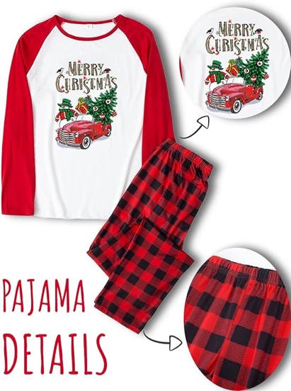 (Size XL) JAXUH Matching Christmas Pajamas for Family/Couples, Plaid Pants with Christmas Tree Printed Tops Sleepwear, Xmas PJs Sets