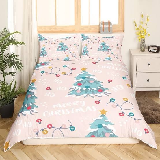 Erosebridal Christmas Tree Fitted Sheet for Kids Teens Adult,Xmas Bed Sheets Full,Happy New Year Bed Set,Winter Festivals Bedding Set with 2 Pillow Shams, Pink