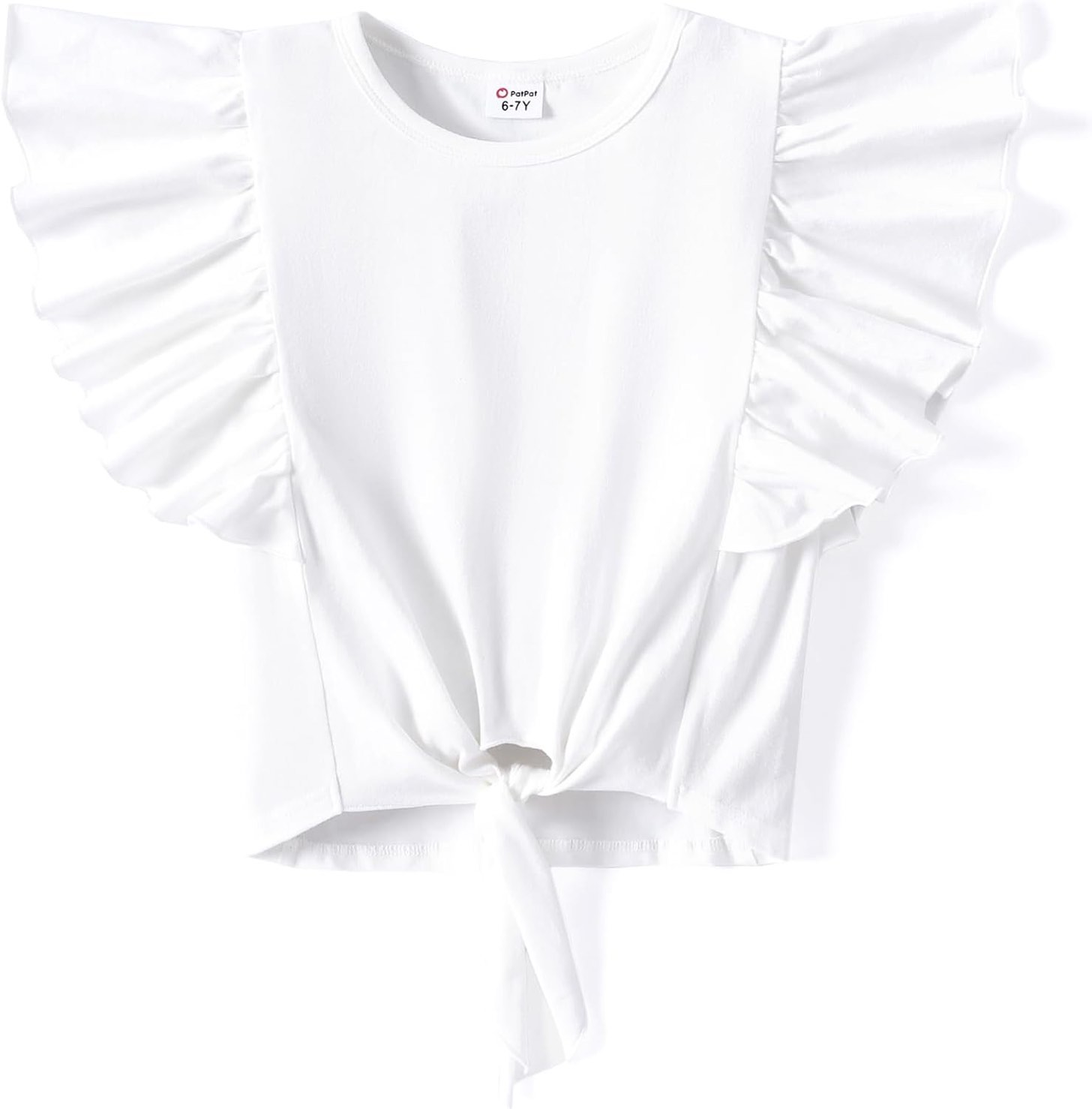 (Size 9-10Y) PATPAT Girls Summer Short Sleeve Crop Top Flutter Ruffle Sleeve T Shirt Tie Front Blouse Top